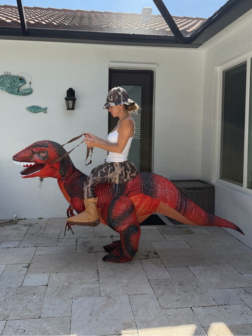 Inflatable Adult Red Dinosaur Costume for Halloween